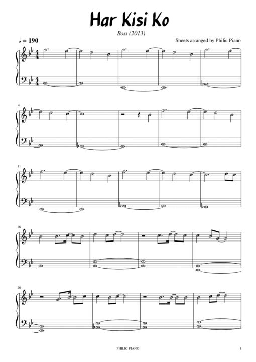 Har Kisi Ko piano notes