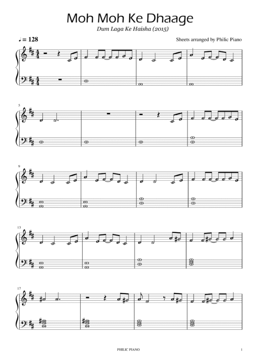Moh Moh Ke Dhaage piano notes