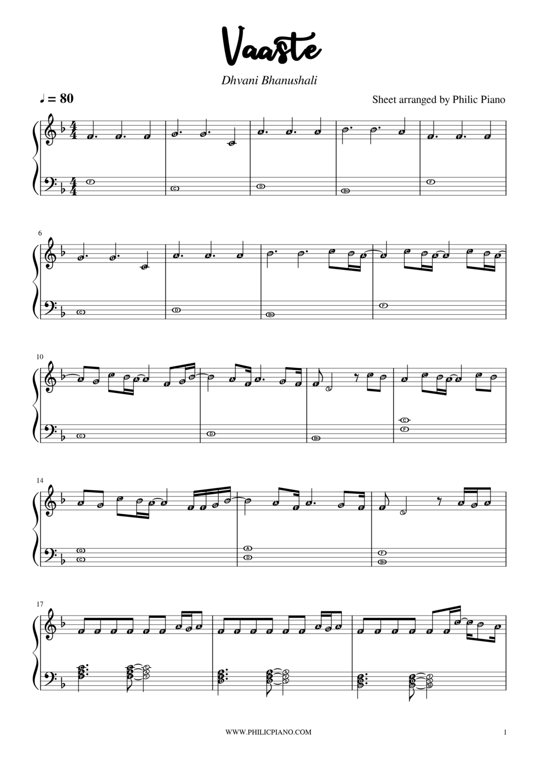 Vaaste Piano Notes/Sheets/MIDI Philic Piano