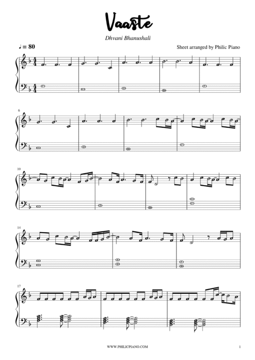 Vaaste piano notes