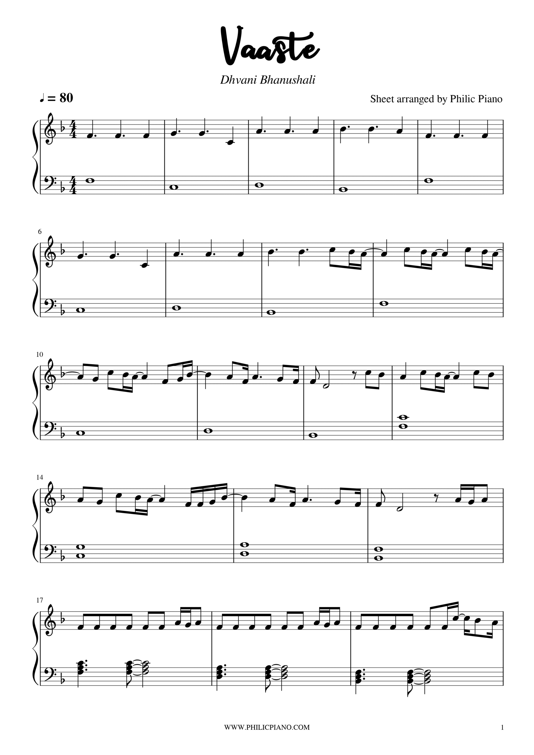 Vaaste piano notes
