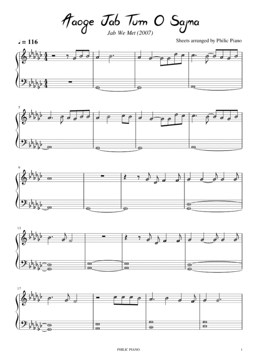 Aaoge Jab Tum O Sajna piano notes
