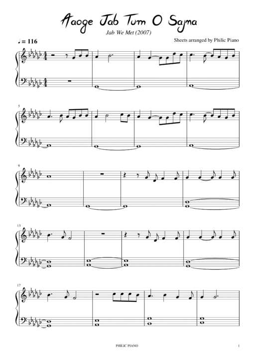 Aaoge Jab Tum O Sajna piano notes