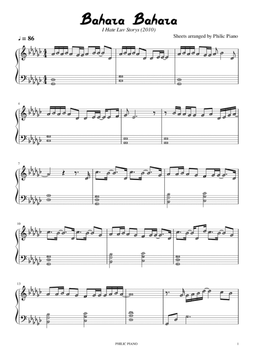 Bahara Bahara piano notes