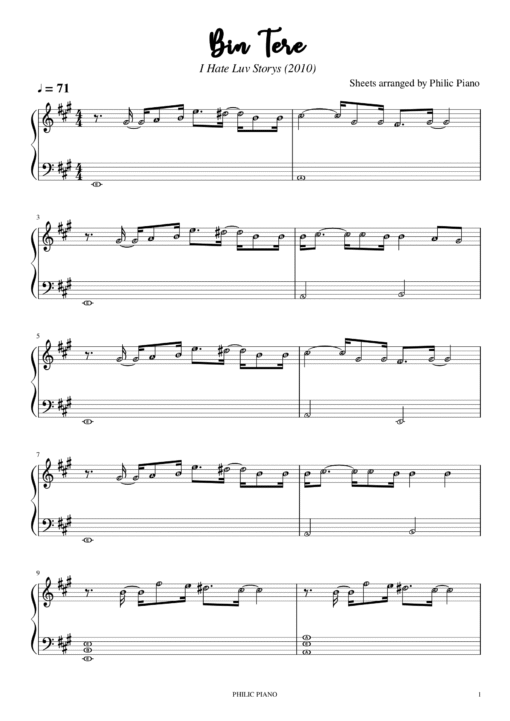 Bin Tere piano notes