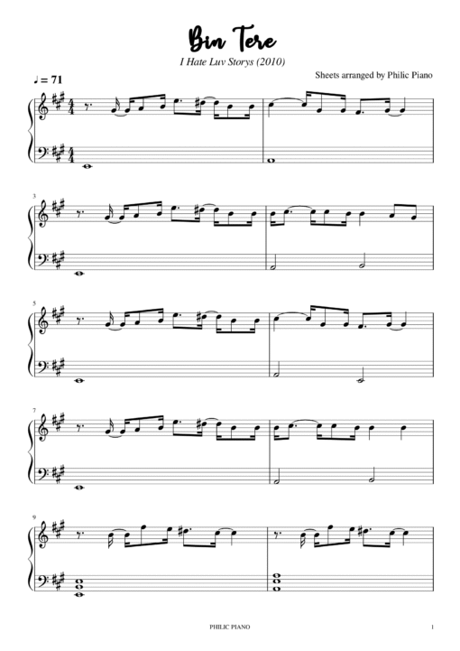Bin Tere piano notes