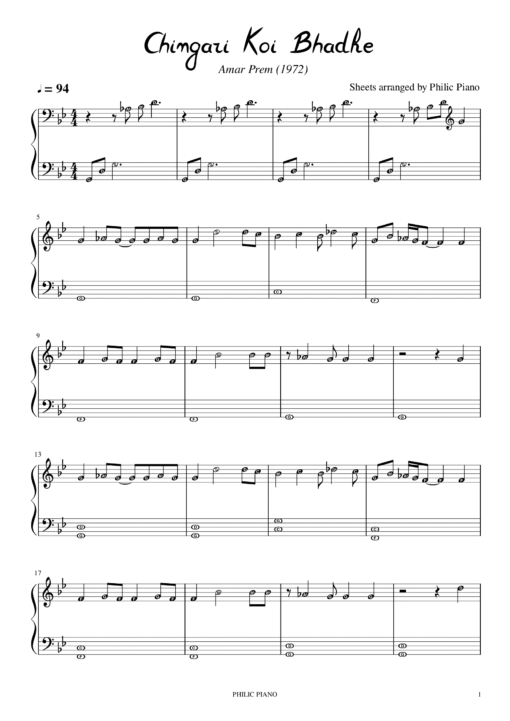 Chingari Koi Bhadke piano notes