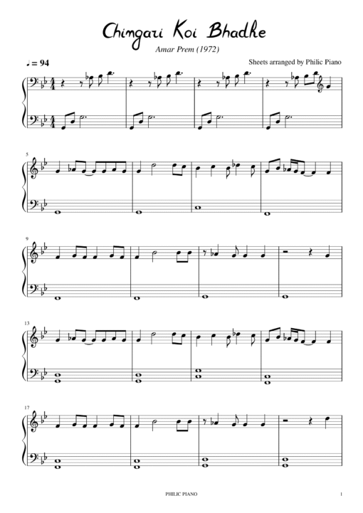 Chingari Koi Bhadke piano notes