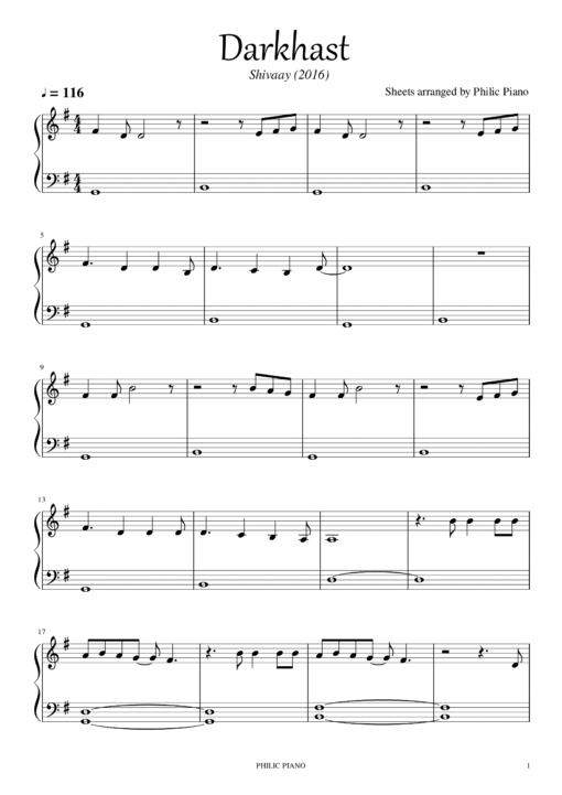 Darkhast piano notes