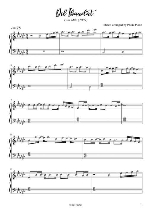 Dil Ibaadat piano notes