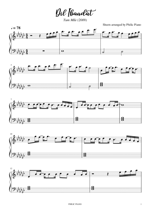 Dil Ibaadat piano notes