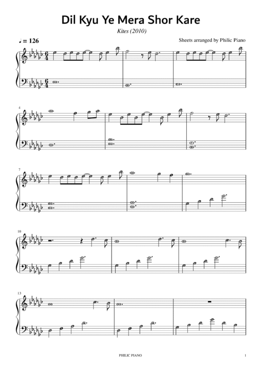 Dil Kyu Ye Mera Shor Kare piano notes