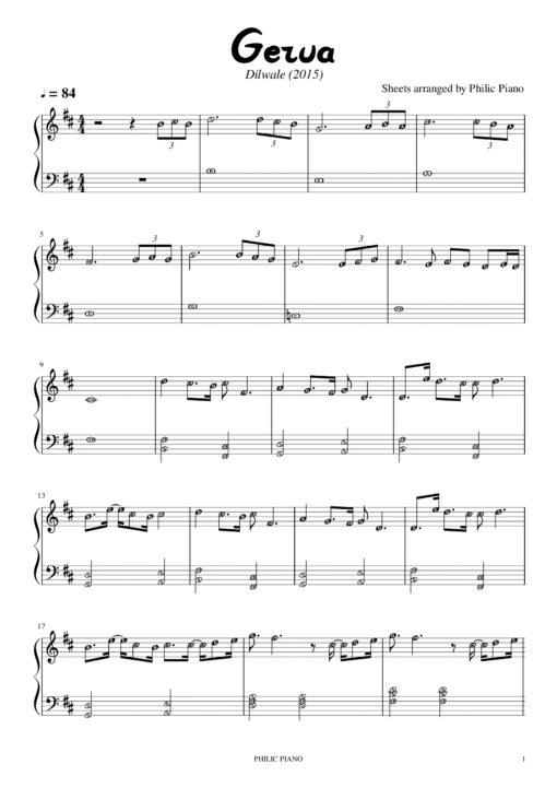 Gerua piano notes