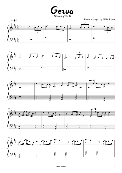 Gerua piano notes