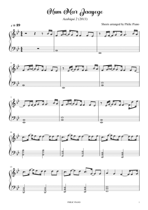 Hum Mar Jaayege piano notes
