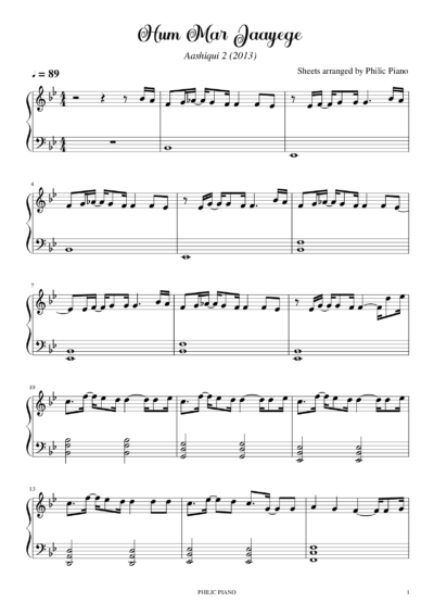 Hum Mar Jaayege piano notes