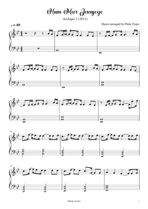 Hum Mar Jaayege piano notes