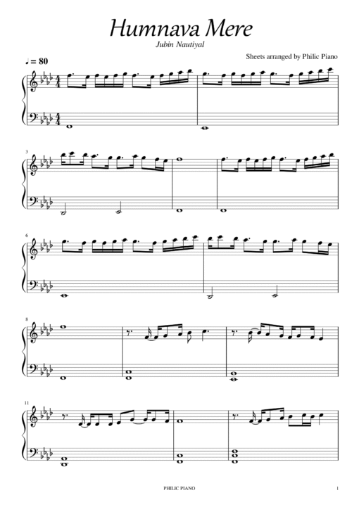 Humnava Mere piano notes