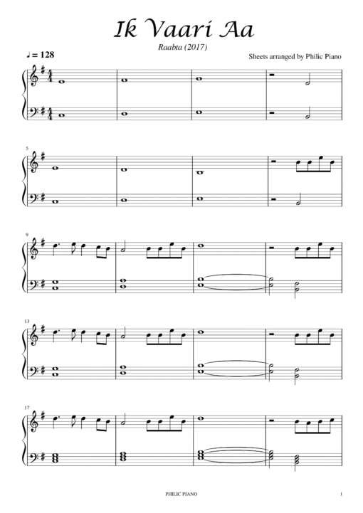 Ik Vaari Aa piano notes