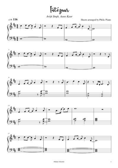 Intezaar piano notes