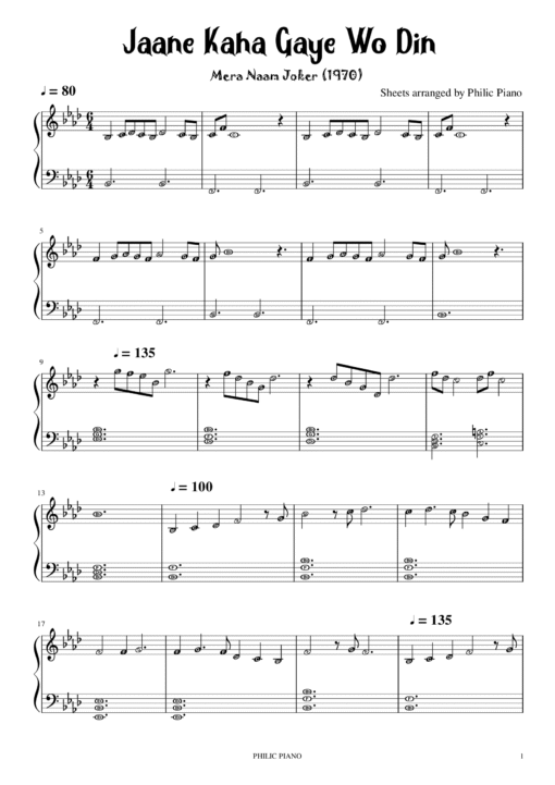 Jaane Kaha Gaye Wo Din piano notes