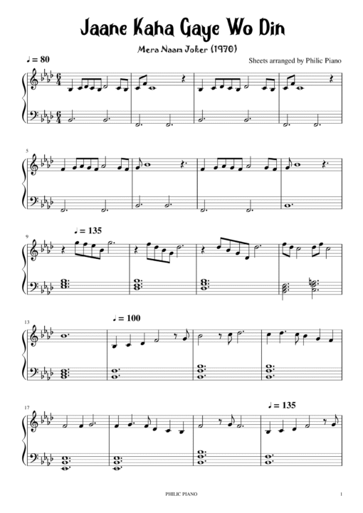 Jaane Kaha Gaye Wo Din piano notes