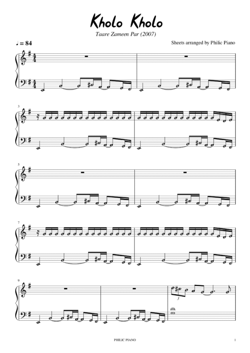 Kholo Kholo piano notes