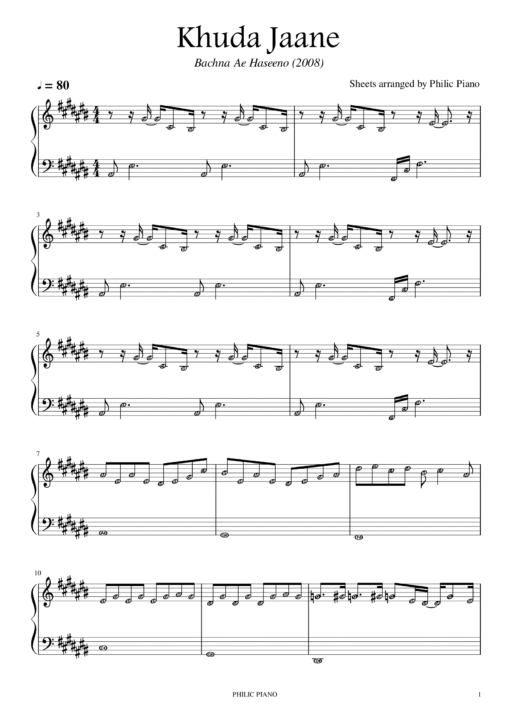 Khuda Jaane piano notes