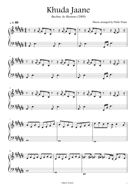 Khuda Jaane piano notes