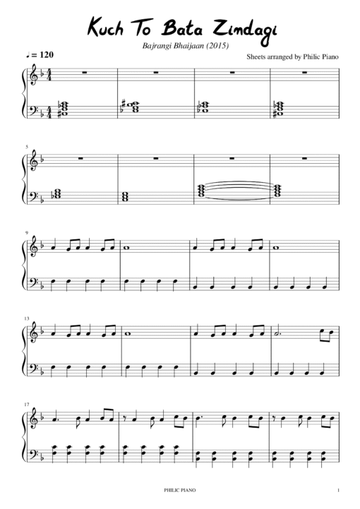 Kuch To Bata Zindagi piano notes