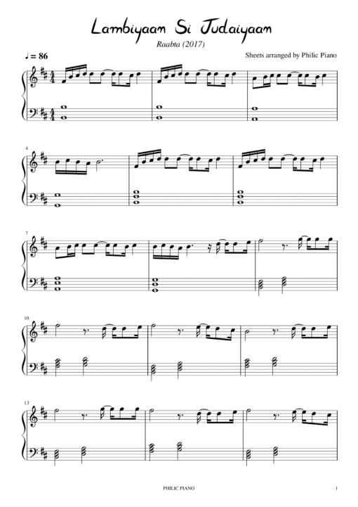 Lambiyaan Si Judaiyaan piano notes