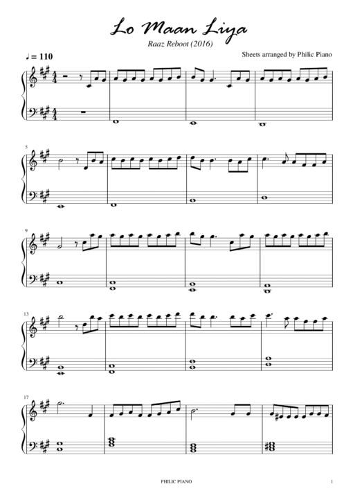 Lo Maan Liya piano notes