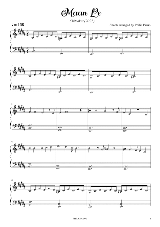 Maan Le piano notes