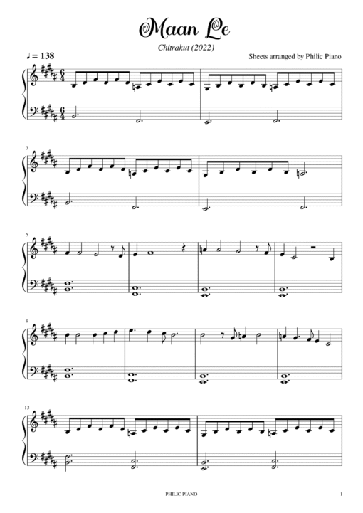 Maan Le piano notes