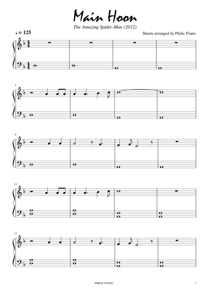 Main Hoon Piano Notes Sheets Midi Philic Piano