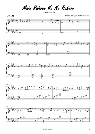 Main Rahoon Ya Na Rahoon piano notes