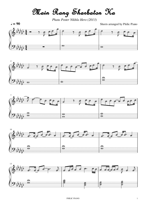 Main Rang Sharbaton Ka piano notes