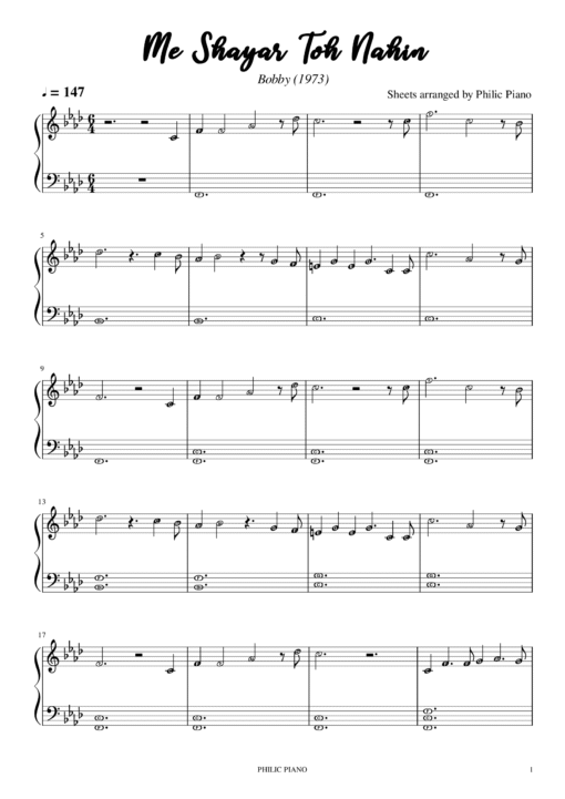 Me Shayar Toh Nahin piano notes