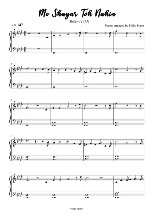 Me Shayar Toh Nahin piano notes