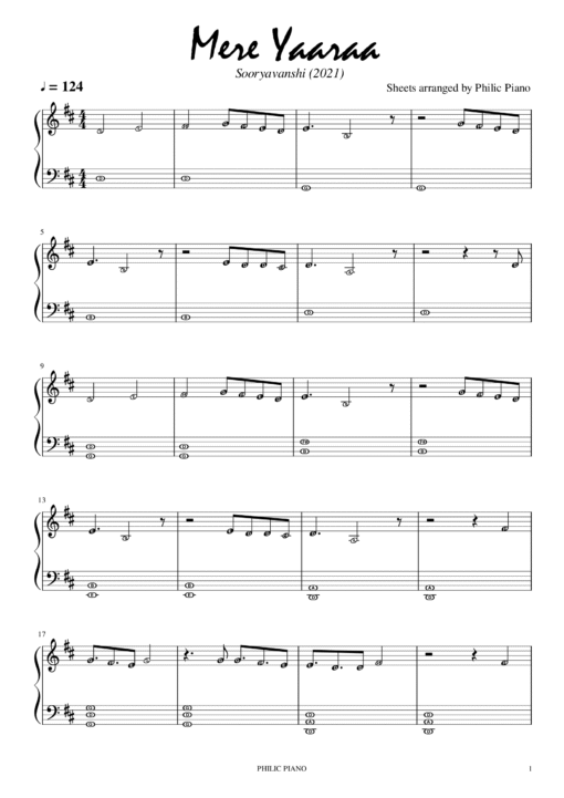Mere Yaaraa piano notes