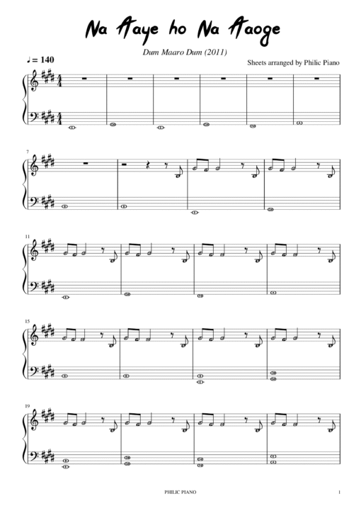Na Aaye ho Na Aaoge piano notes