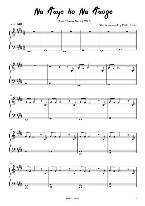 Na Aaye ho Na Aaoge piano notes