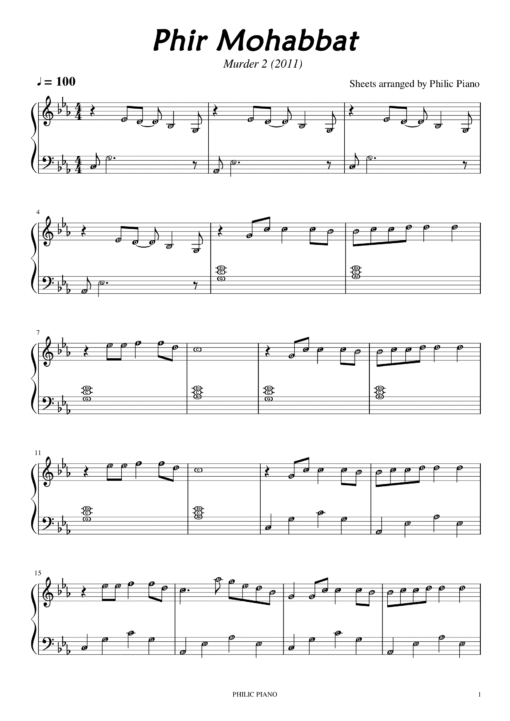 Phir Mohabbat piano notes