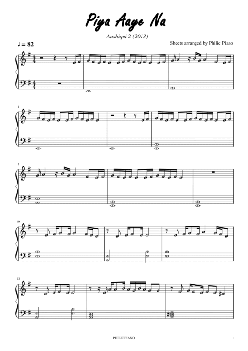 Piya Aaye Na piano notes