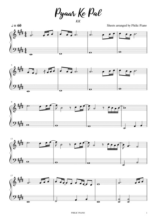 Pyaar Ke Pal piano notes