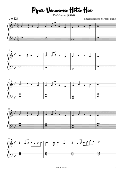 Pyar Deewana Hota Hai piano notes