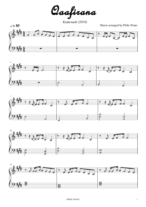 Qaafirana piano notes