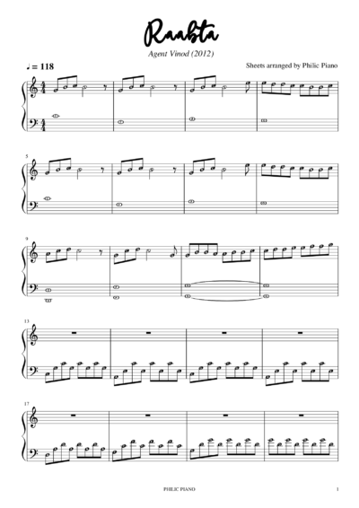 Raabta piano notes