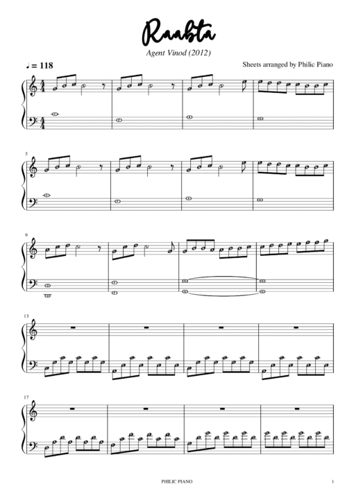 Raabta piano notes