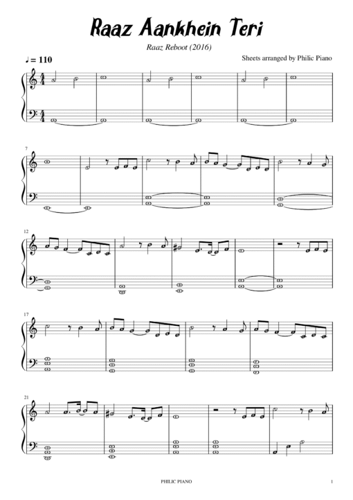 Raaz Aankhein Teri piano notes